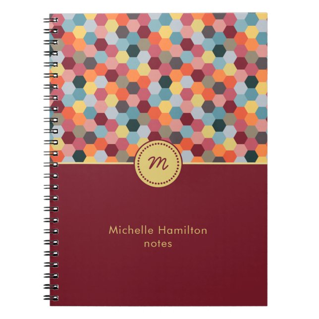 Monogram Geometric Modern Hexagon Notebook (Front)