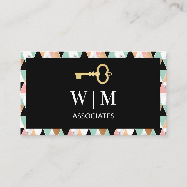 Monogram | Geometric Modern Pattern Triangles Business Card (Front)