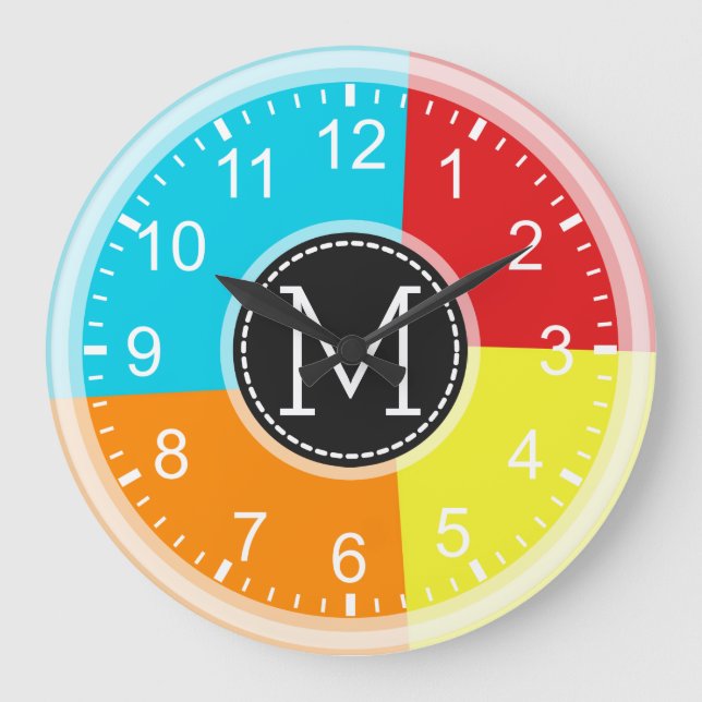 Monogram Geometric Modern Retro Colourful #3 Large Clock (Front)