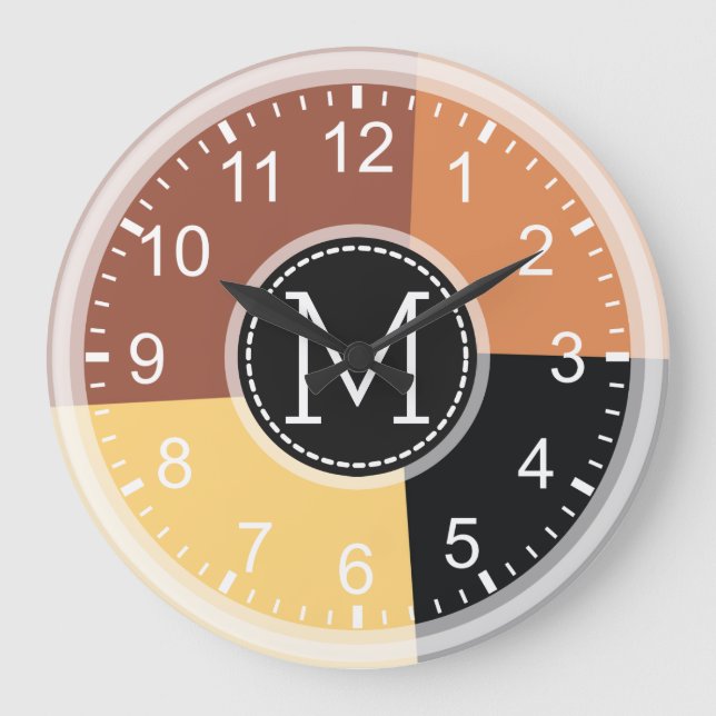 Monogram Geometric Modern Retro Colourful #5 Large Clock (Front)