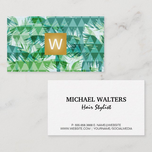 Monogram | Geometric Palm Trees Business Card (Front/Back)