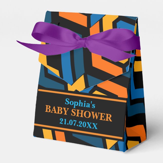 Monogram Geometric Pattern Baby Shower          Favor Box (Front Side)