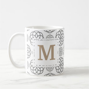 Monogram Geometric Pattern Grey Gold Personalized Coffee Mug