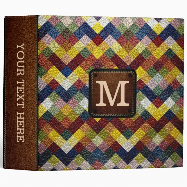 Monogram Geometric Pattern Leather Look Binder (Front/Spine)