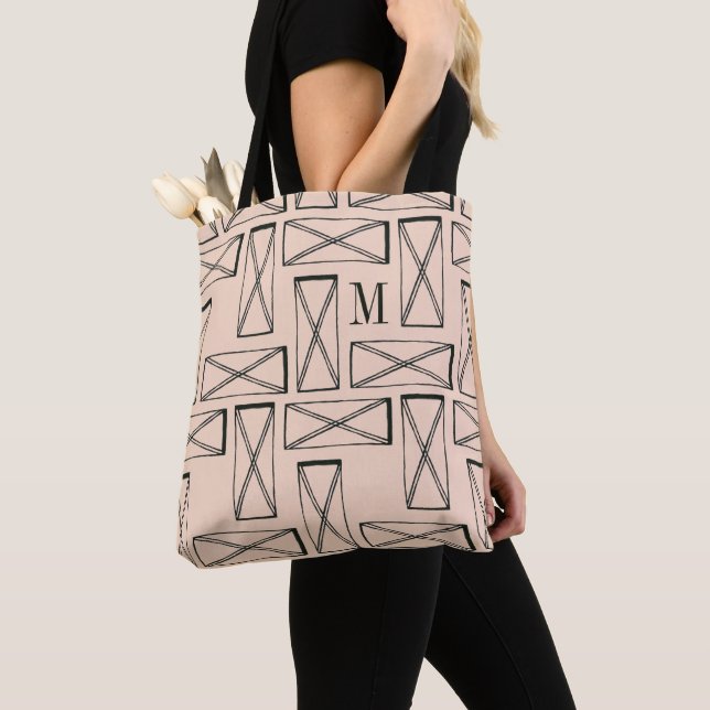 Monogram | Geometric Rectangle X Design Tote Bag (Close Up)