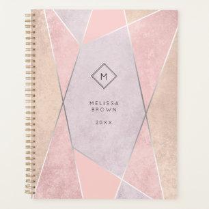 Monogram Geometric Trendy Rose Gold Pink Silver Planner