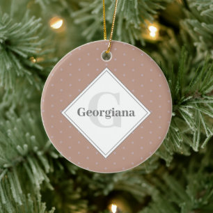 Monogram Geometric Warm Neutrals Beige Polka Dots Ceramic Ornament
