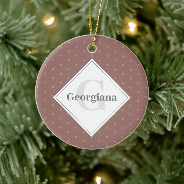 Monogram Geometric Warm Neutrals Brown Polka Dots Ceramic Ornament (Tree)