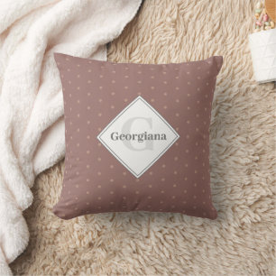 Monogram Geometric Warm Neutrals Brown Polka Dots Throw Pillow