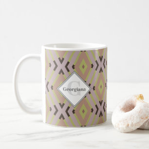 Monogram Geometric Warm Neutrals Diamond Zigzags Coffee Mug