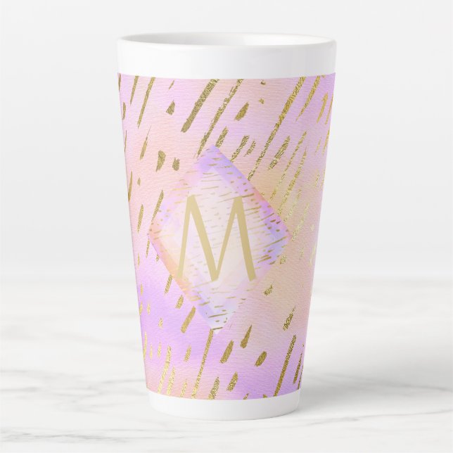 Monogram Gifts for Girls Who Love Pink Gold Latte Mug (Front)