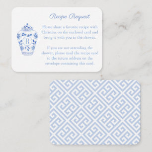 Monogram Ginger Jar Recipe Request Bridal Shower Enclosure Card