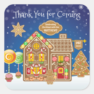 Monogram Gingerbread House Christmas Cookies Candy Square Sticker