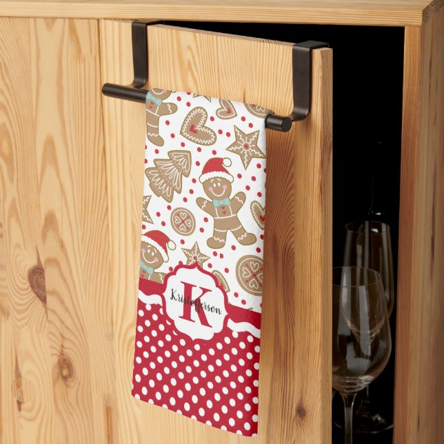 Monogram Gingerbread Man Christmas Kitchen Towel (Thirds Fold)