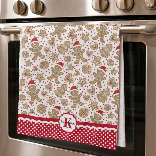 Monogram Gingerbread Man Christmas Kitchen Towel (A fun monogram Christmas gingerbread man kitchen towel)