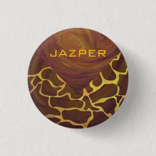 Monogram Giraffe Brown, Yellow Print 1 Inch Round Button
