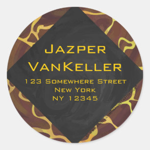 Monogram Giraffe Brown, Yellow Print Classic Round Sticker