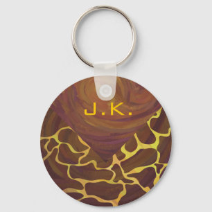 Monogram Giraffe Brown, Yellow Print Keychain