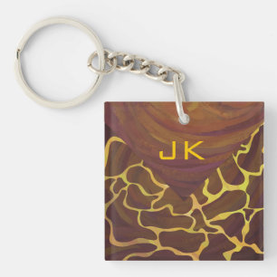 Monogram Giraffe Brown, Yellow Print Keychain