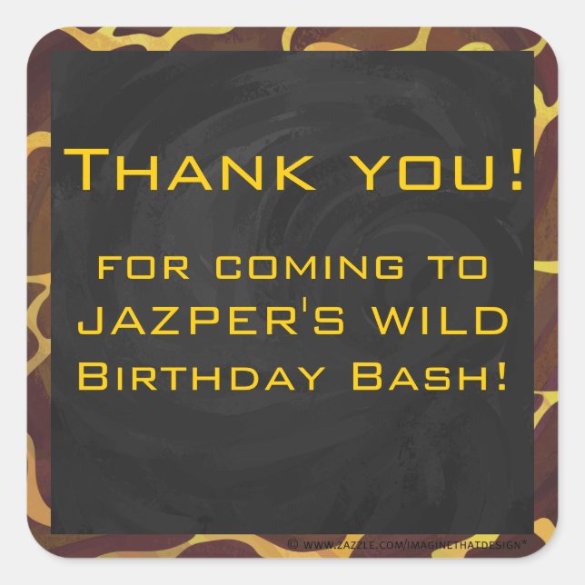 Monogram Giraffe Brown, Yellow Print Square Sticker (Front)