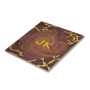 Monogram Giraffe Brown, Yellow Print Tile
