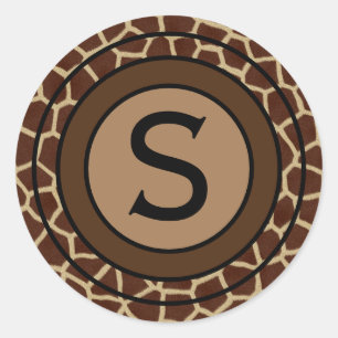 Monogram Giraffe Pattern Classic Round Sticker