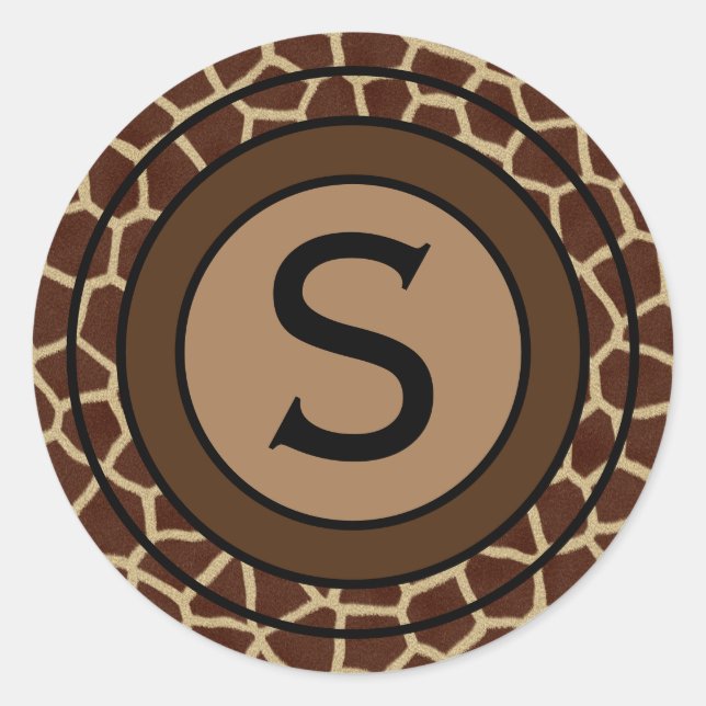 Monogram Giraffe Pattern Classic Round Sticker (Front)