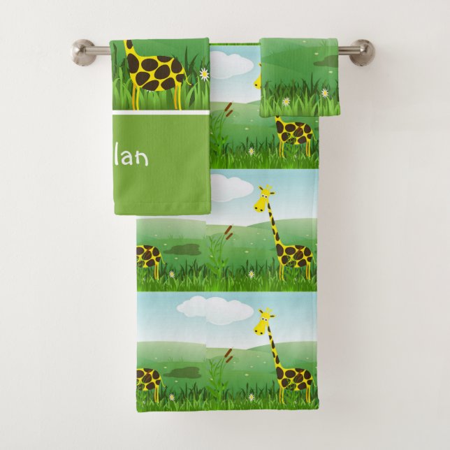 Monogram Giraffe Zoo Animal  Baby Boy Towel Set (Insitu)