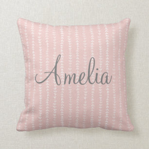 Monogram Girls Pastel Pink Stripe Vines Throw Pillow