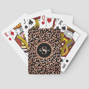 Monogram Girly Black Leopard Animal Print  Playing Cards