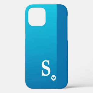 Monogram Girly Blue Heart Simple Modern Chic Case- iPhone 12 Case