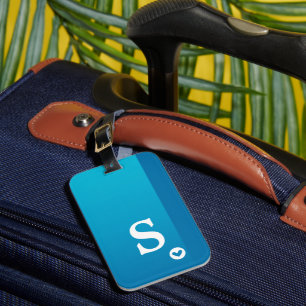 Monogram Girly Blue Heart Simple Modern Chic  Luggage Tag