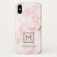 Monogram Girly Blush Pink Marble