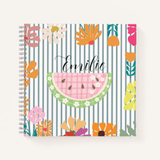 Monogram girly floral Watermelon Stripped pattern Notebook