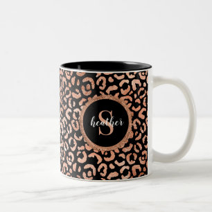 Monogram Girly Leopard Animal Print Two-Tone Coffe Two-Tone Coffee Mug