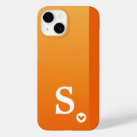 Monogram Girly Orange Heart Simple Modern Chic