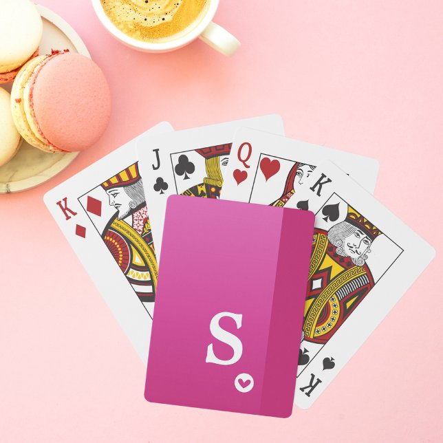 Monogram Girly Pink Purple Heart Modern Chic Playing Cards (Creator Uploaded)