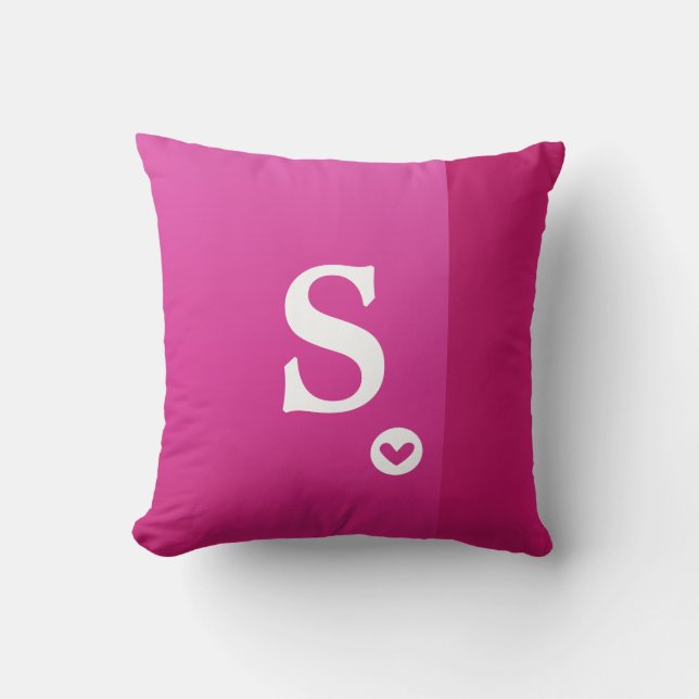 Monogram Girly Pink Purple Heart Modern Chic Throw Pillow (Front)