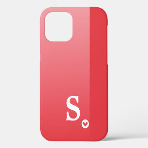 Monogram Girly Red Heart Simple Modern Chic iPhone 12 Case