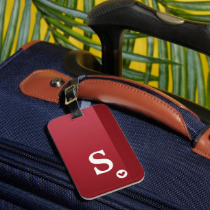 Monogram Girly Red Heart Simple Modern Chic Luggage Tag