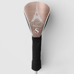 Monogram Girly Rose Gold Diamond Sparkle Paris Golf Head Cover