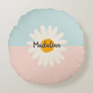 Monogram girly two tones colour block Pink Blue Round Pillow