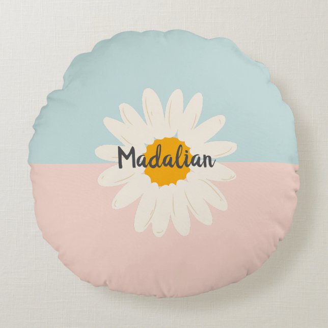 Monogram girly two tones colour block Pink Blue  Round Pillow (Front)