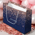 Monogram Glitter Blush Pink Rose Gold Navy Blue Large Gift Bag<br><div class="desc">Rose Gold - Blush Pink and Navy Blue Faux Glitter Sparkle Elegant and Modern Chic Trendy Luxury Monogrammed Gift Bag. These monogram - add your own name customized gift bag can be updated with your name.</div>