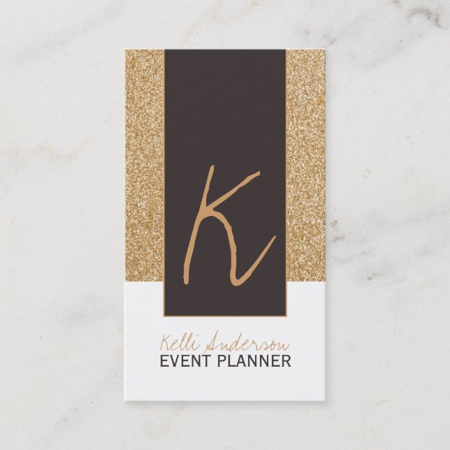 Monogram Glitter Business Card Template (Front)