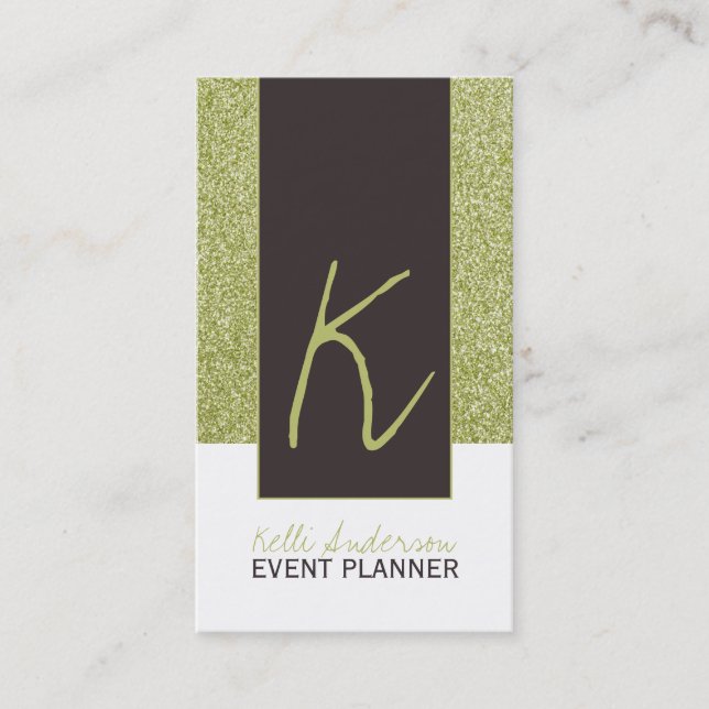 Monogram Glitter Business Card Template (Front)