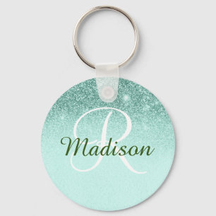 Monogram Glitter Gift Ombre Green Mint Keychain