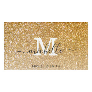 Monogram Glitter Gold Elegant Feminine  Name Tag