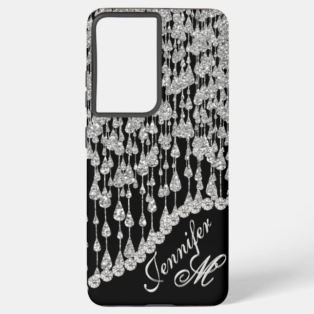 Monogram Glitter Icicles Glam Samsung Galaxy S21 Ultra Case (Back)