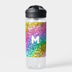 Monogram Glitter Personalized Rainbow   Water Bottle